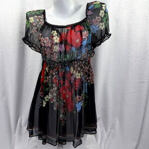 NWT Anthropologie Fei Sheer Silk Fairycore‎ Babydoll Mini Dress Whimsigoth Top L